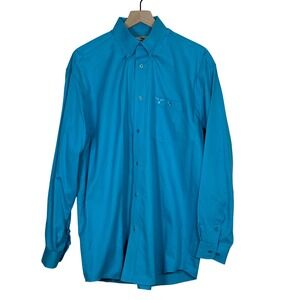Wrangler 20X Mens Button Down Shirt Size L Blue Turquoise Western Long Sleeve